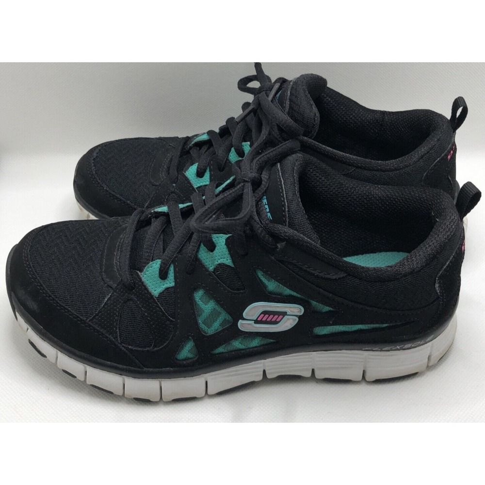 Skechers S Sport Flexsole Womens Size 6.5 Black & Aqua Running Shoes # 11667 - Picture 3 of 6